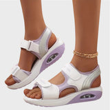 Varedo Sommer-Sandalen in Weiß/Lila, Klettriemen, offene Zehen, Plateau mit Luftfenster