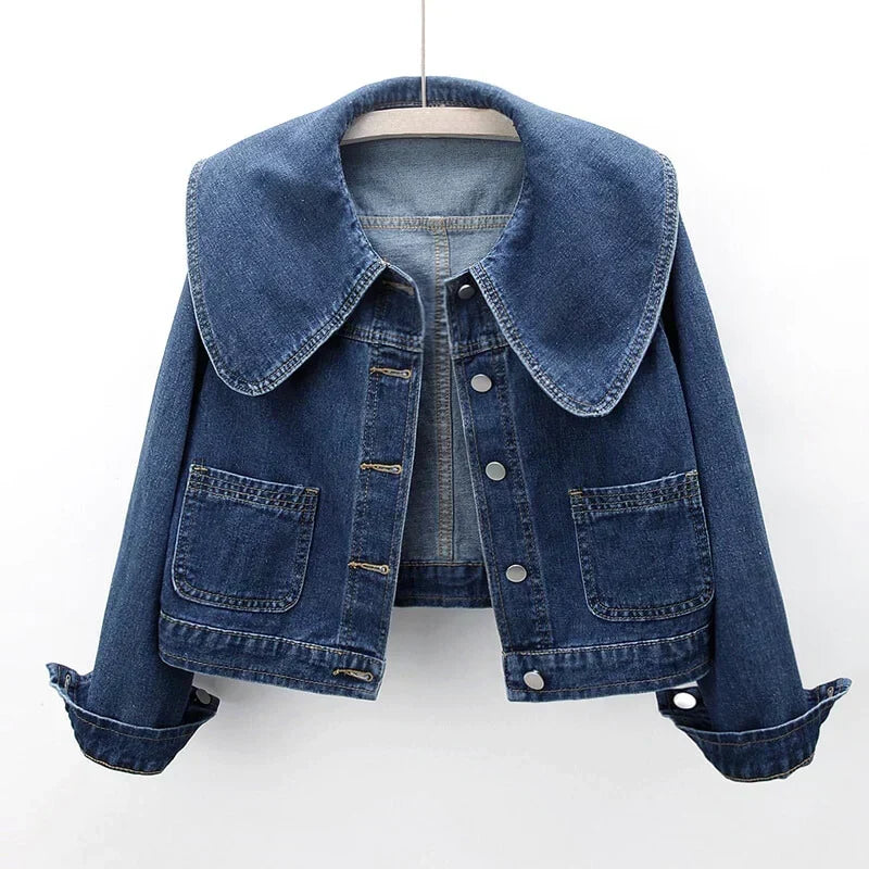MINEA Denim-Jacke blau mit Umlegekragen, Knopfleiste und Brusttaschen