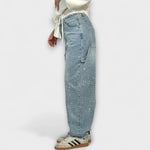 Helle Balloon-Carpenter-Jeans aus Denim mit Seitentasche, Taschen und Glitzerprint