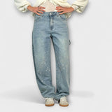Helle Jeans im Balloon-Carpenter-Stil mit weitem Schnitt und feinen Glitzersprenkeln