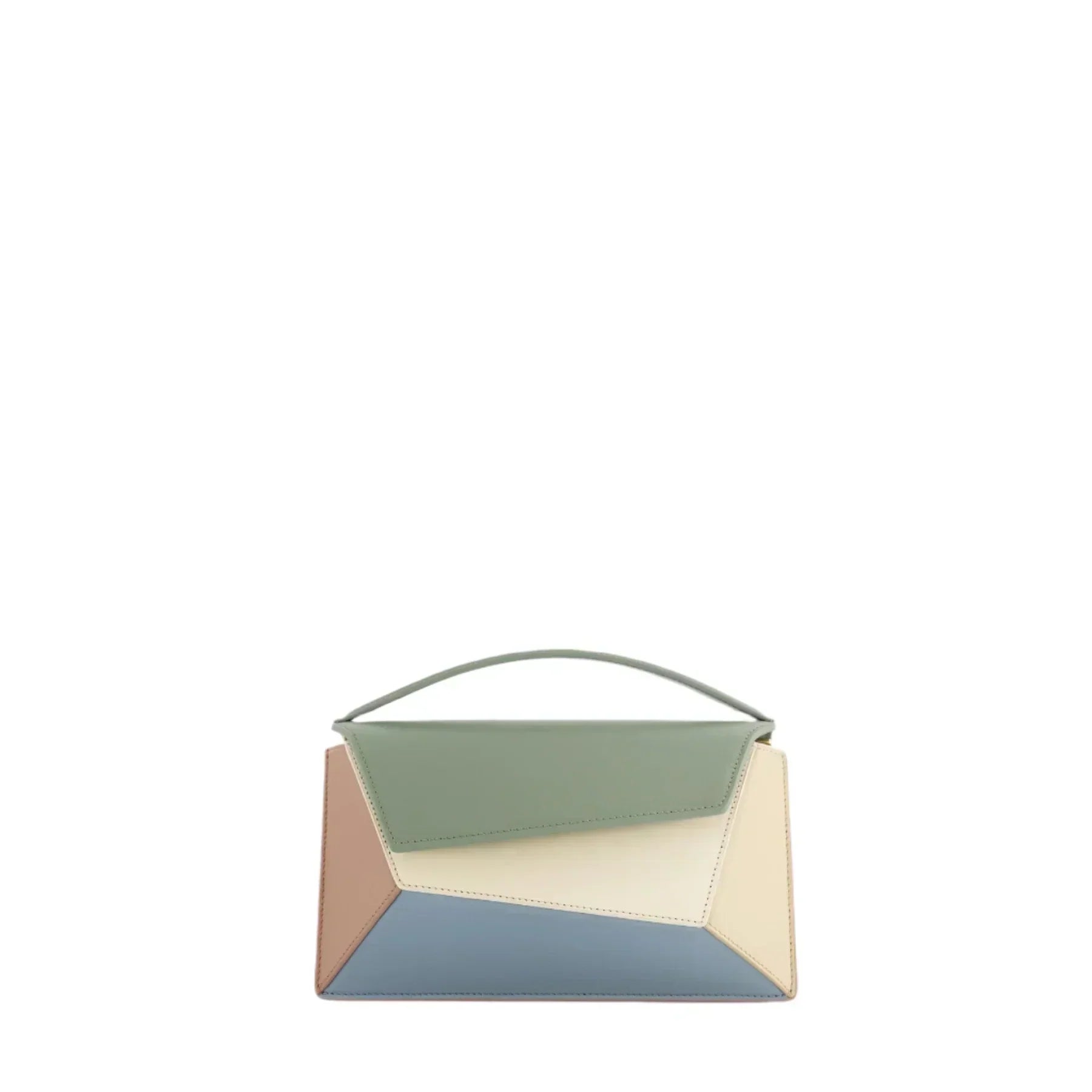 Pastellfarbene Handtasche mit kurzem Henkel, Klappdeckel in mint, creme und blau
