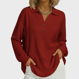 Damenpullover mit Knopfleiste und Kragen, rotbrauner Strick