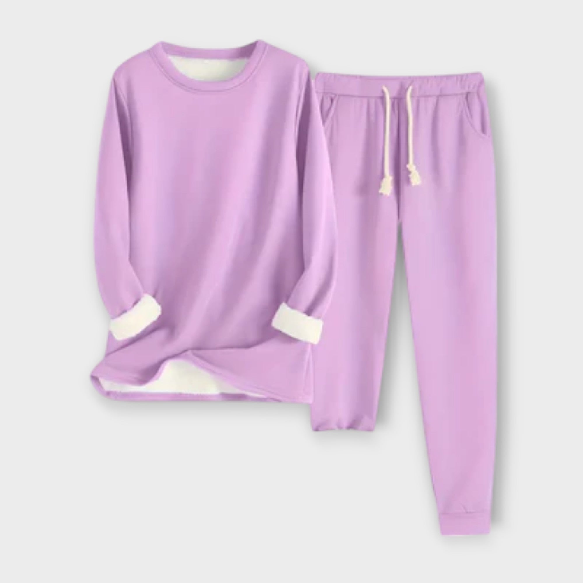 Lila Thermo-Fleece-Set: Langarmshirt und Jogginghose mit Kordel