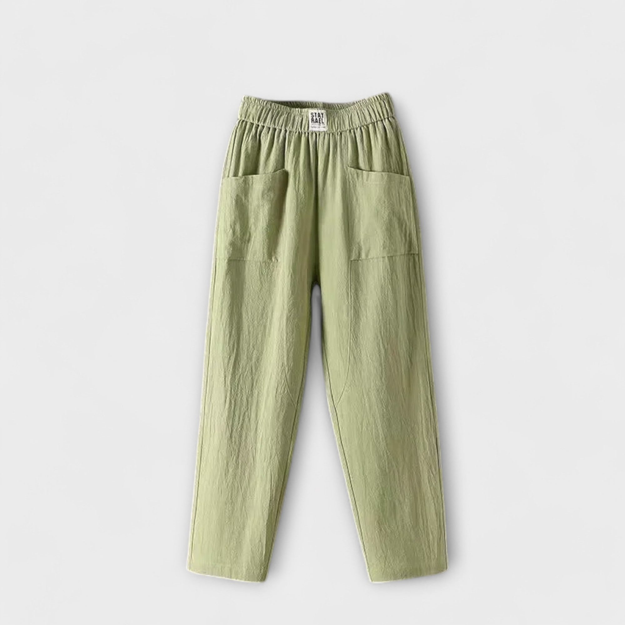 Leinenhose mit elastischem Bund und Taschen, grün