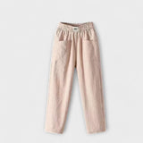 Leinenhose mit elastischem Bund und Taschen, beige