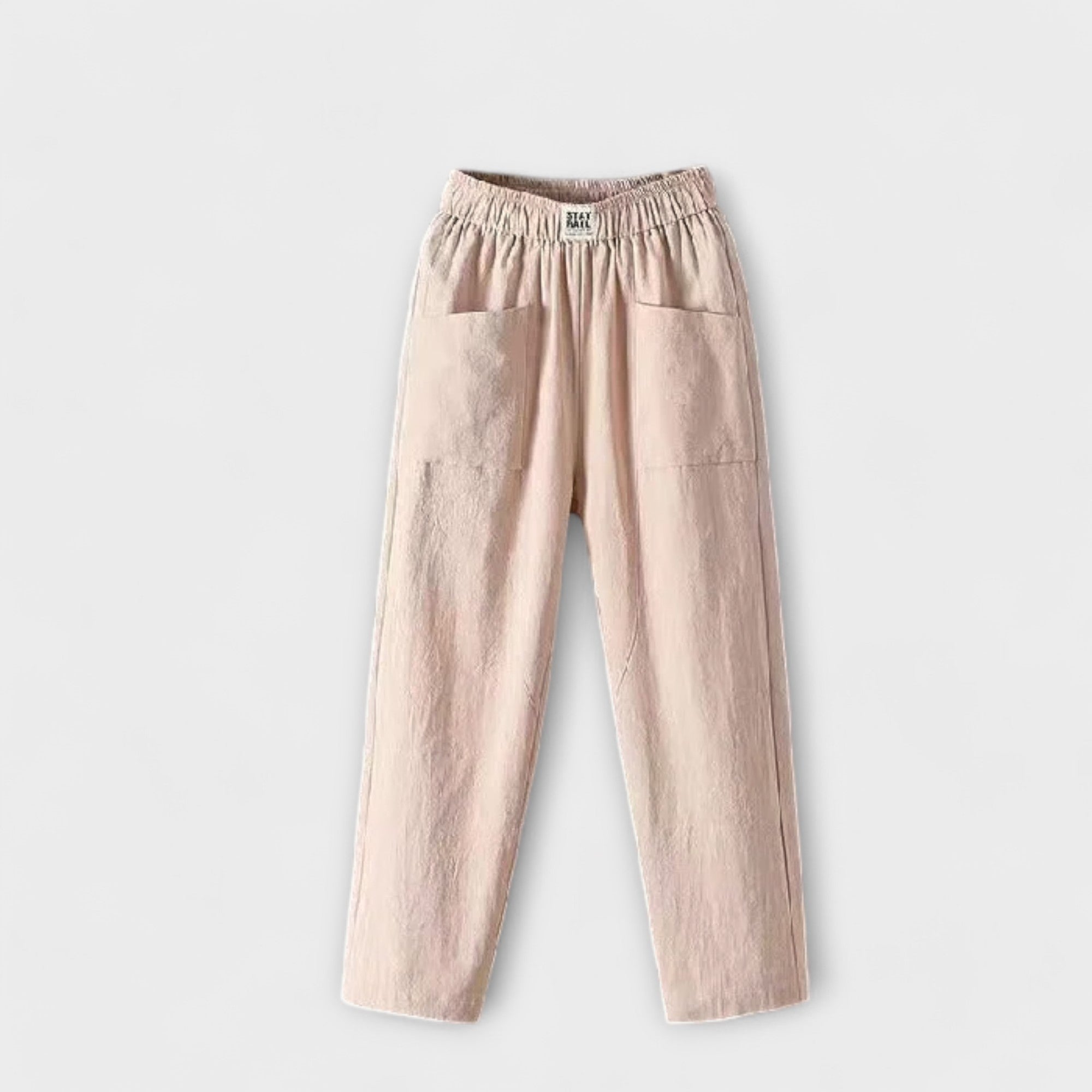 Leinenhose mit elastischem Bund und Taschen, beige