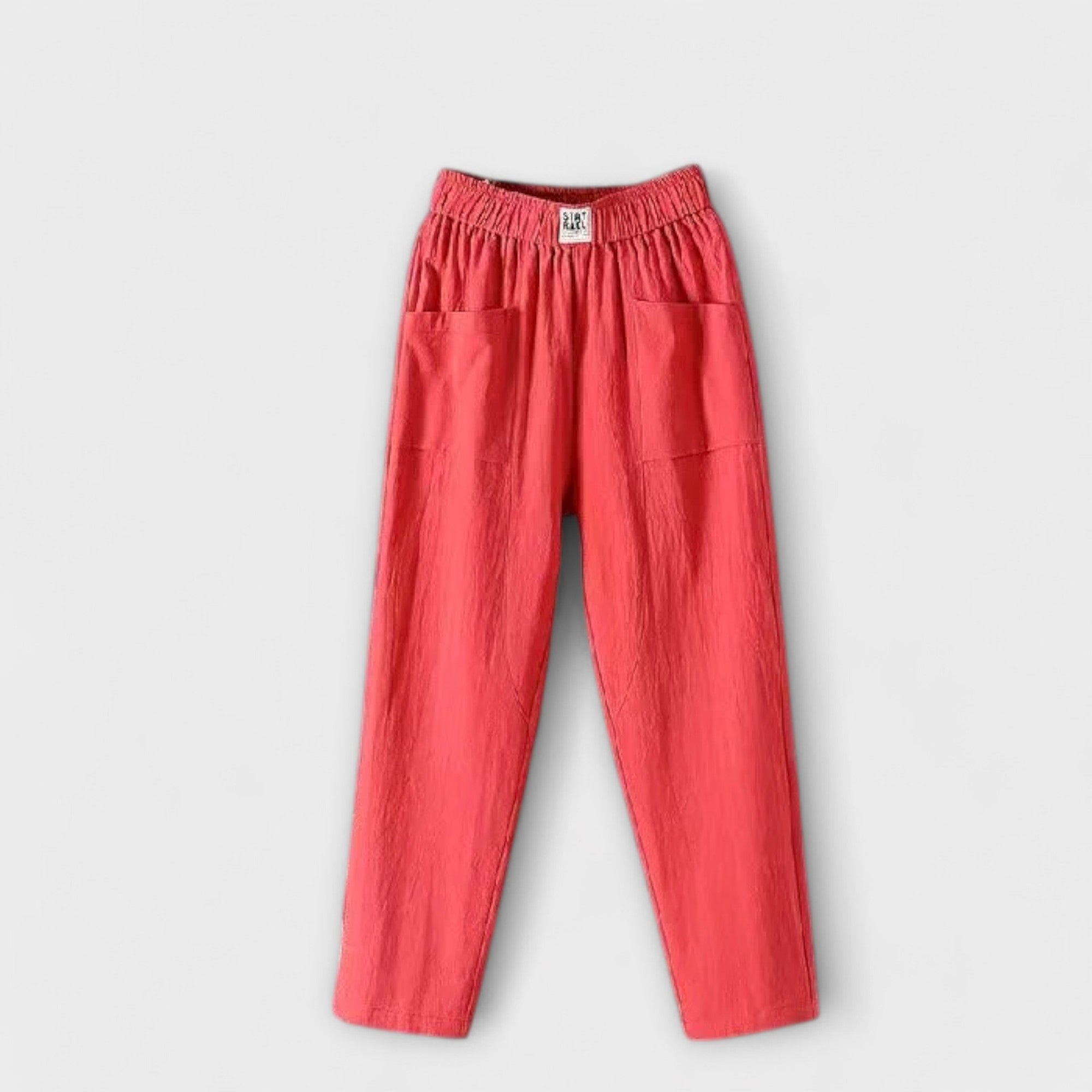 Leinenhose mit elastischem Bund und Taschen, rot