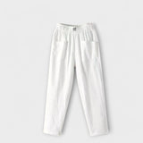 Leinenhose mit elastischem Bund und Taschen, weiß