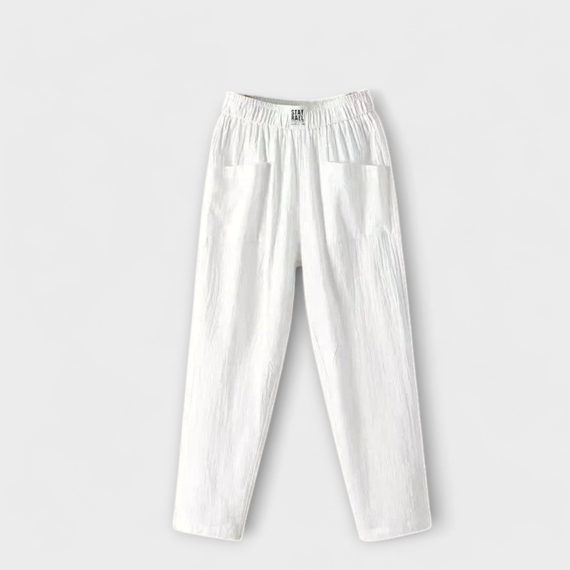 Leinenhose mit elastischem Bund und Taschen, weiß