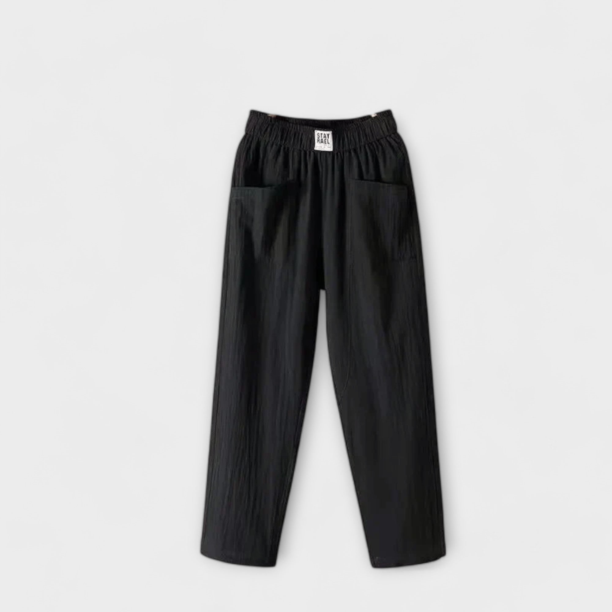 Leinenhose mit elastischem Bund und Taschen, schwarz