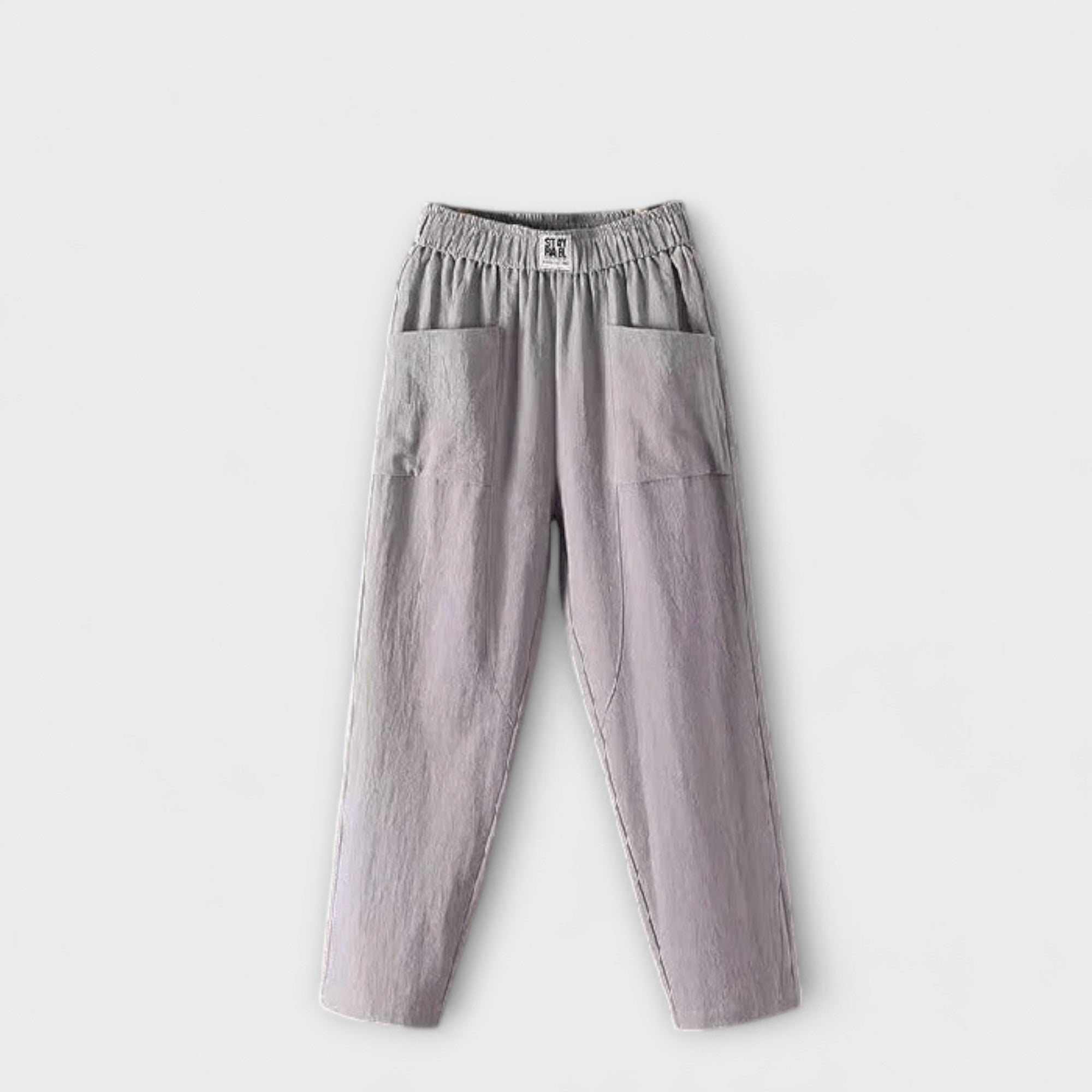 Leinenhose mit elastischem Bund und Taschen, grau