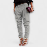 Elegante Hose mit schmalem Bein, Bundfalten, hellgrau