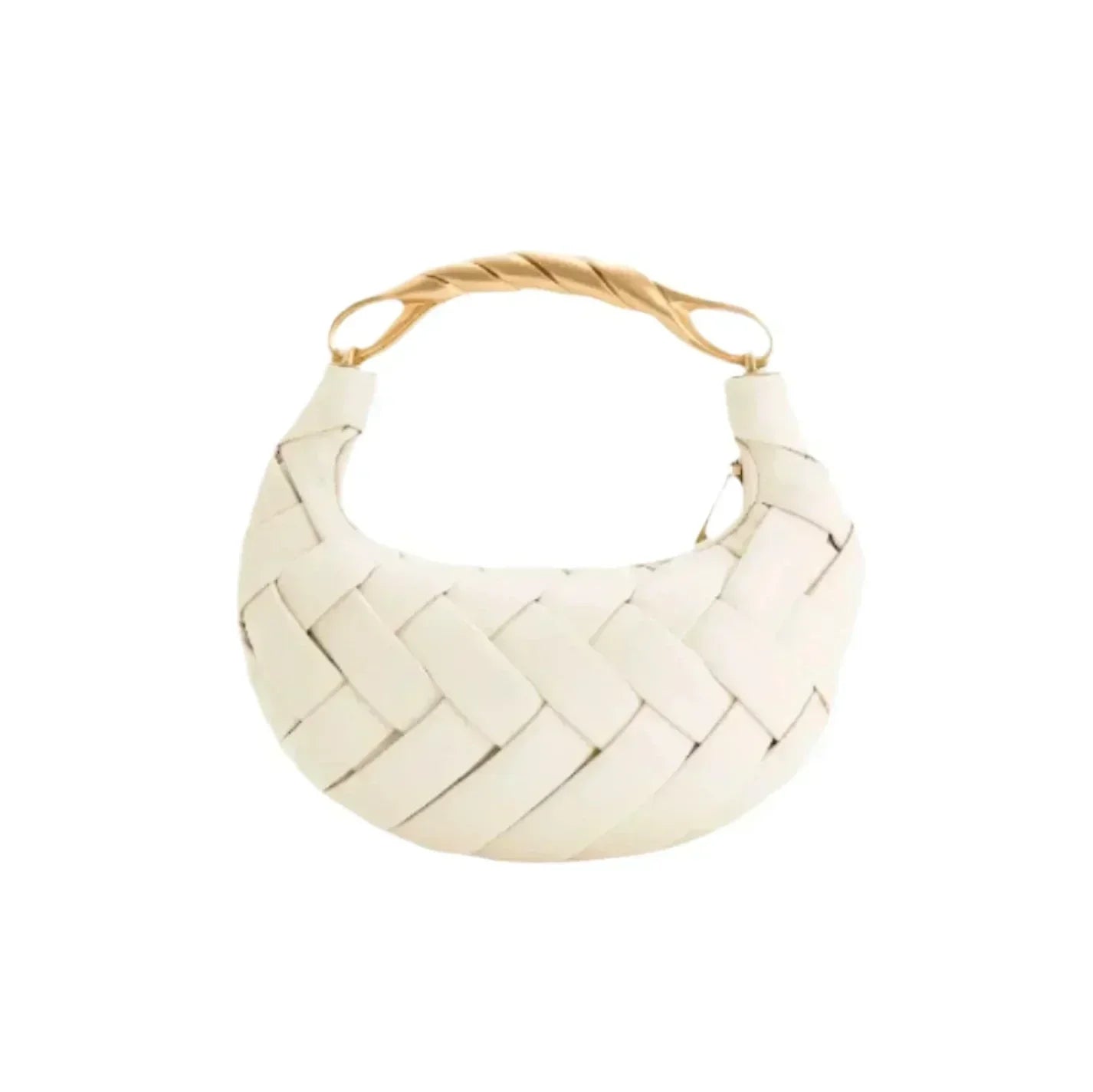 Handtasche mit Flechtoptik, weiß, kurze Henkel
