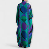Harper Kaftan Rückansicht, weite Ärmel, Kreis-Print in Türkis, Blau, Grün & Lila