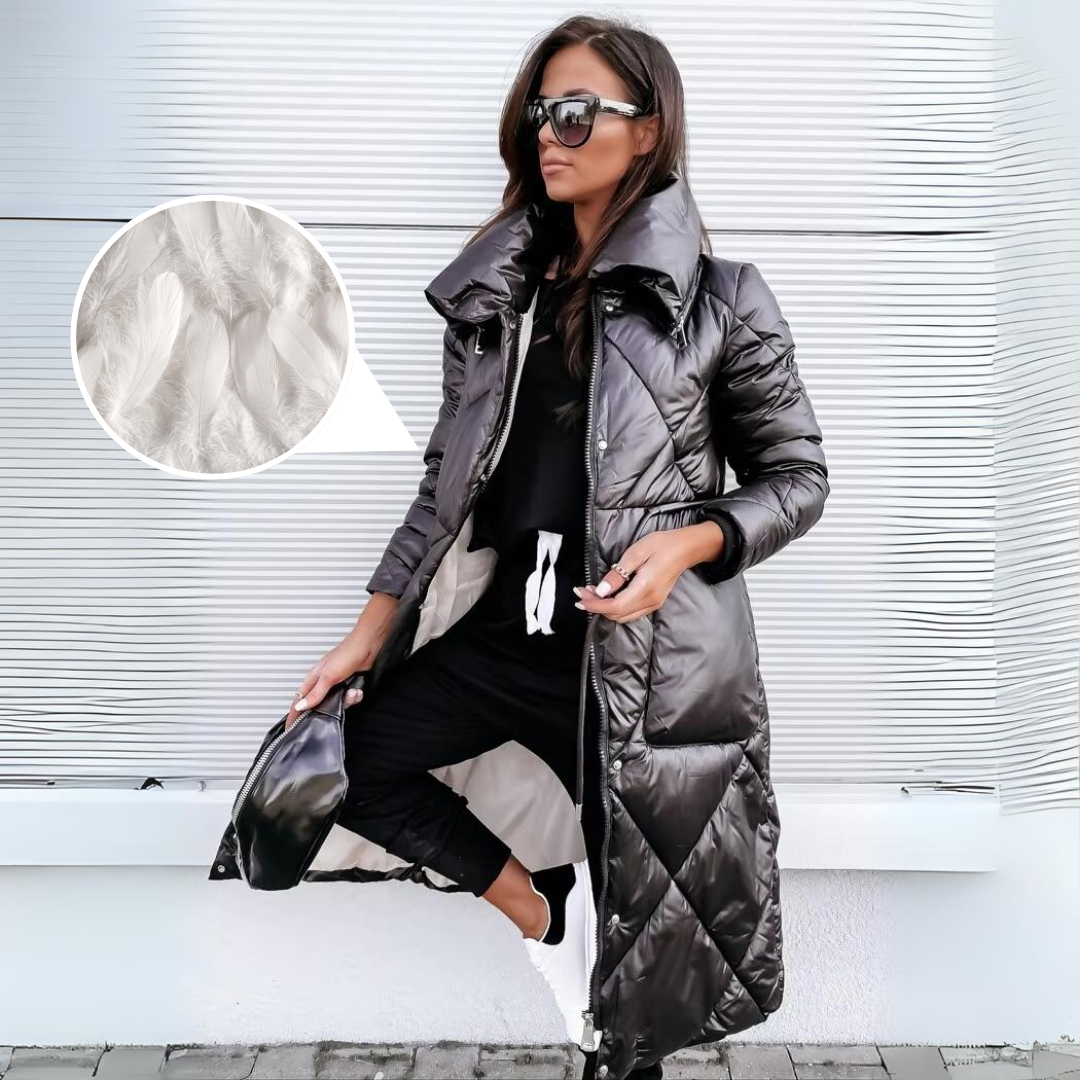 Miriam längere Parka-Jacke, dunkel silbergrau, wattiert, Kapuze, Reißverschluss