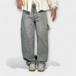 Grau melierte Denim-Jeans im Balloon-Carpenter-Stil mit Glitzersprenkeln und weitem Bein