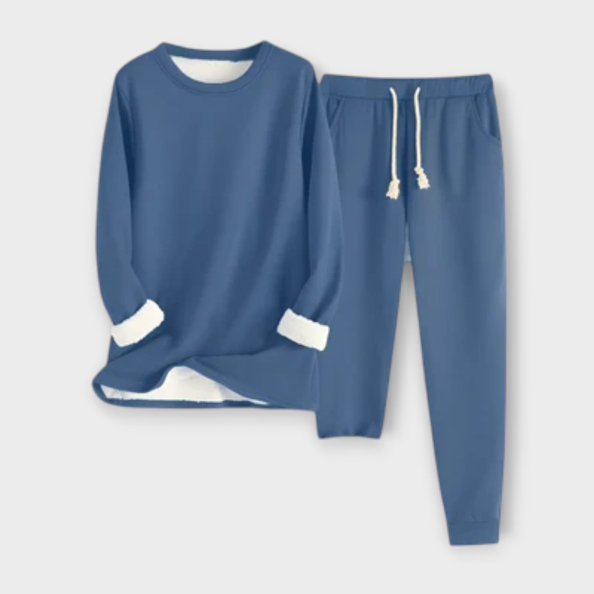 Navyblaues Thermo-Fleece-Set: Langarmshirt und Jogginghose mit Kordel
