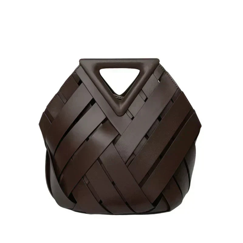 Handgefertigte Ledertasche mit geflochtenem Riemen-Design, dunkelbraun
