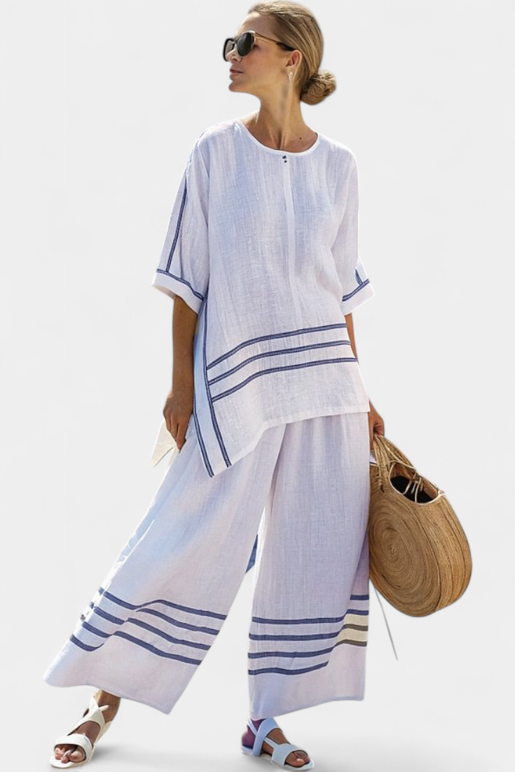 Cláudia Bequemes Set mit Tunika und weiter Hose, gestreift, lila