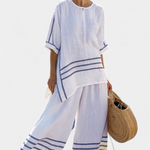 Cláudia Bequemes Set mit Tunika und weiter Hose, gestreift, lila
