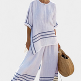 Cláudia Bequemes Set mit Tunika und weiter Hose, gestreift, lila