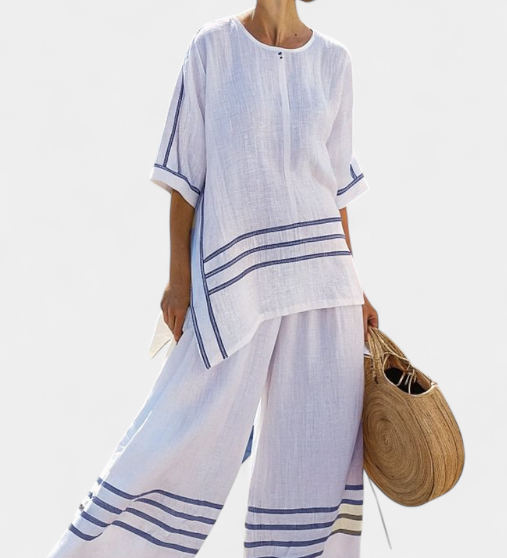 Cláudia Bequemes Set mit Tunika und weiter Hose, gestreift, lila