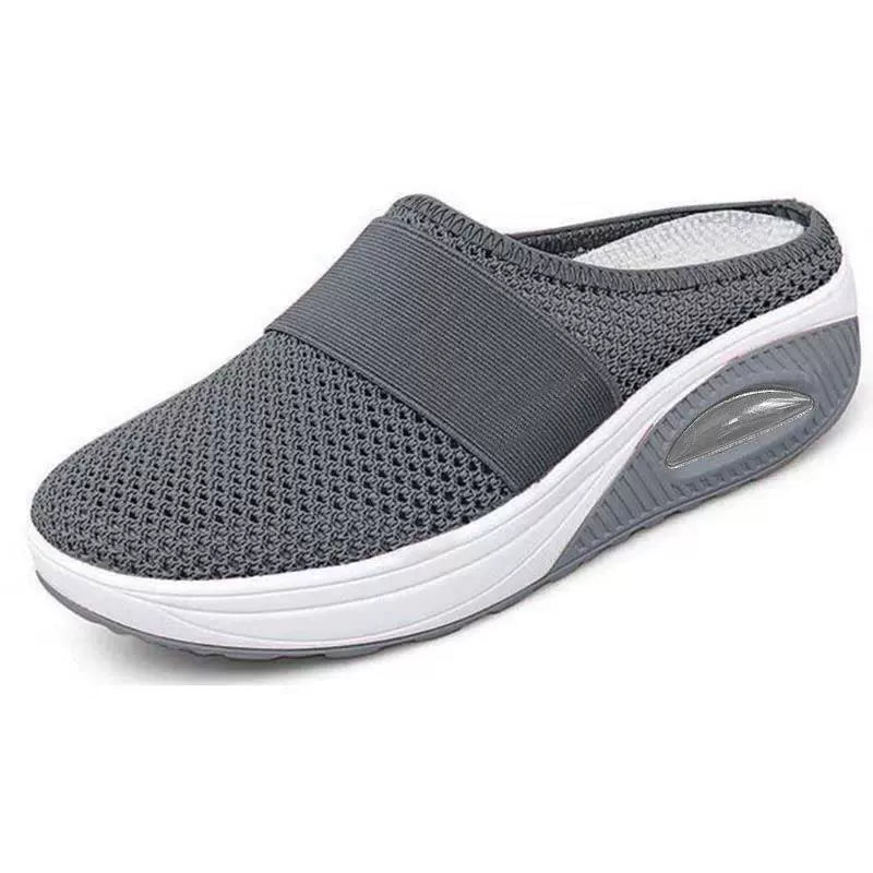 Elaine atmungsaktive orthopädische Clogs, dunkelgrau, Stricknetz, elastischer Slip-On
