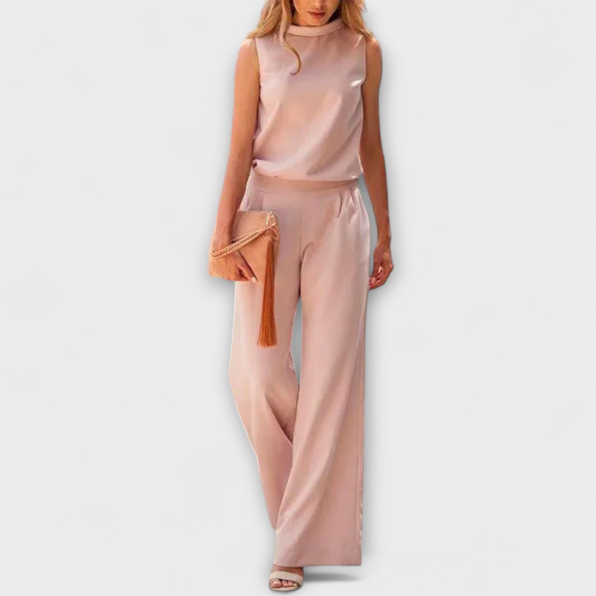 Damen-Set: ärmelloses Minimal-Top mit fließender Hose, rosé