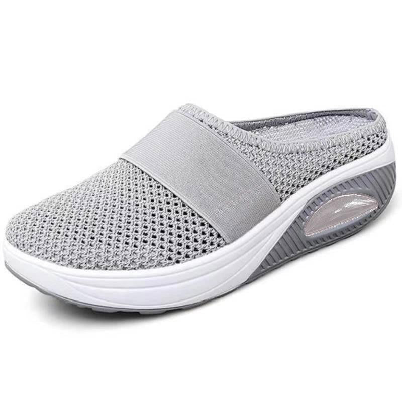 Elaine atmungsaktive orthopädische Clogs, hellgrau, Stricknetz, elastischer Slip-On