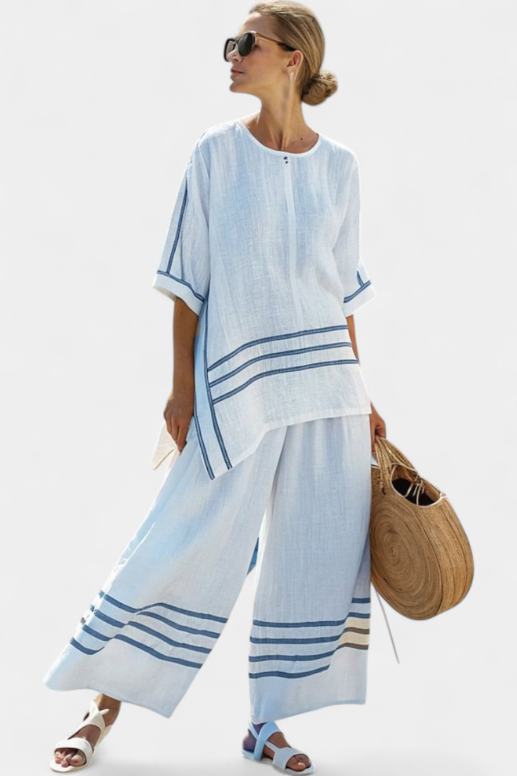Cláudia Bequemes Set mit Tunika und weiter Hose, gestreift, hellblau