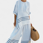 Cláudia Bequemes Set mit Tunika und weiter Hose, gestreift, hellblau