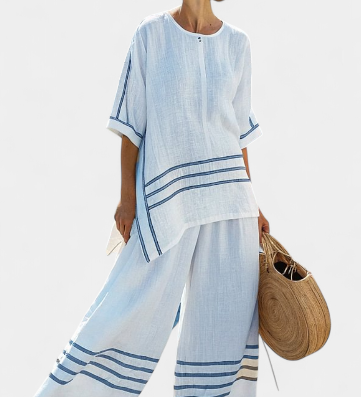 Cláudia Bequemes Set mit Tunika und weiter Hose, gestreift, hellblau