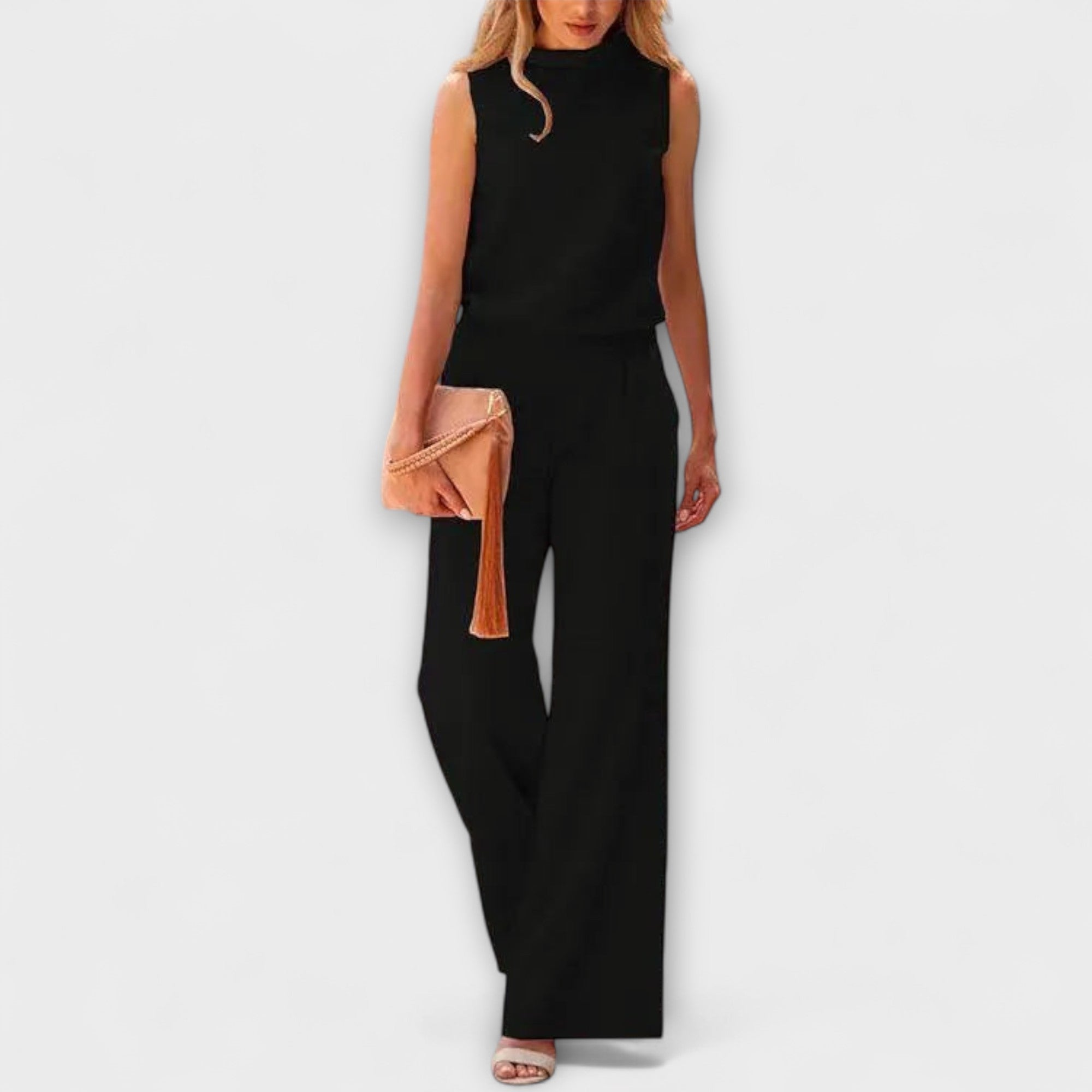 Damen-Set: ärmelloses Minimal-Top mit fließender Hose, schwarz