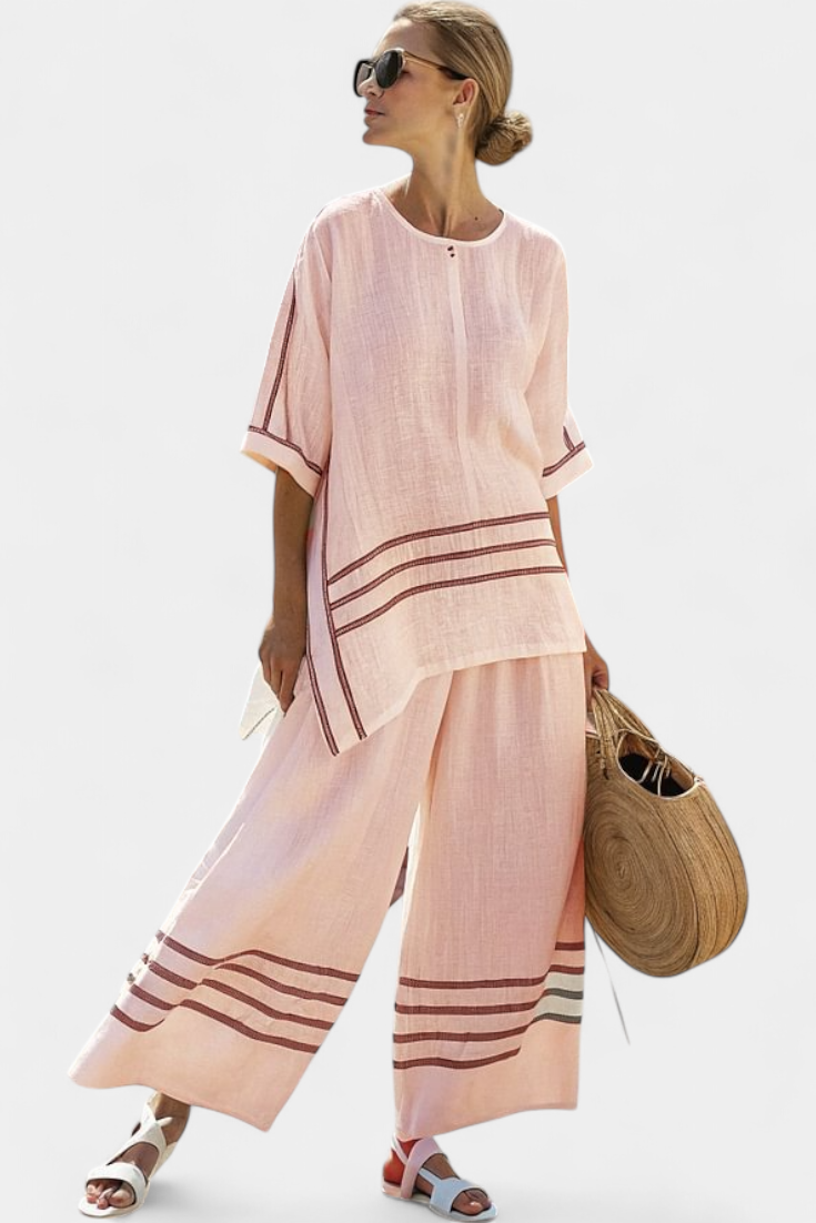 Cláudia Bequemes Set mit Tunika und weiter Hose, gestreift, rosa