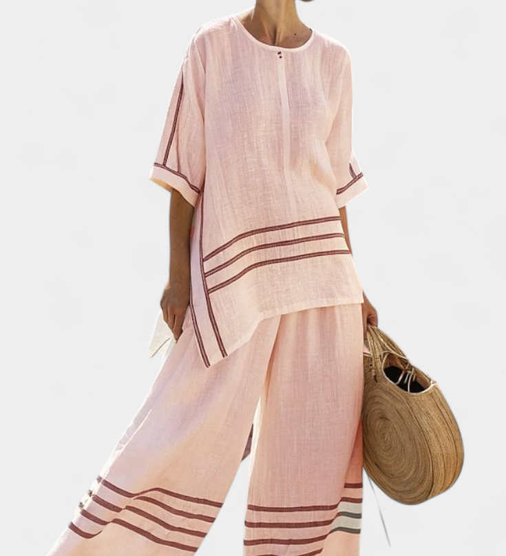 Cláudia Bequemes Set mit Tunika und weiter Hose, gestreift, rosa