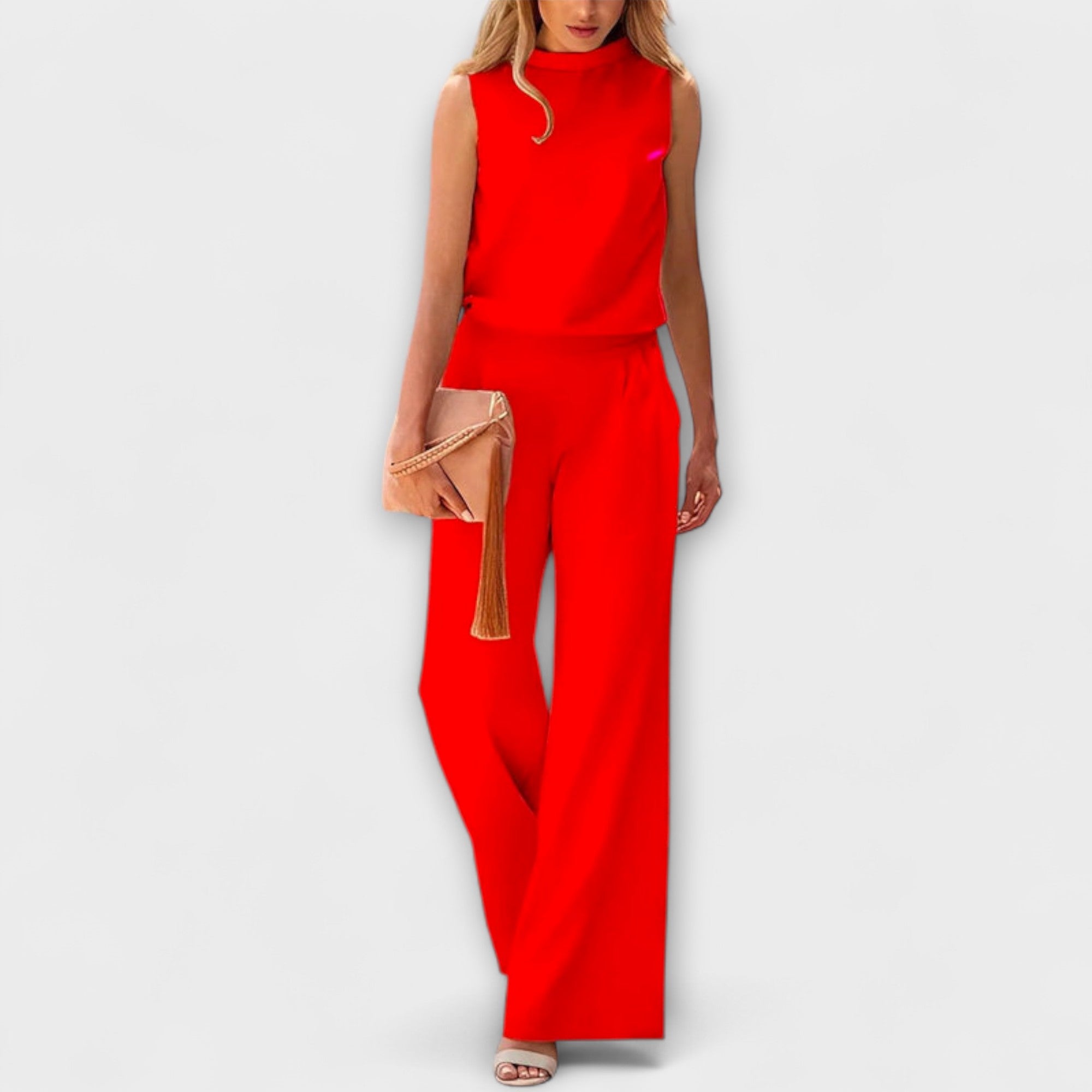 Damen-Set: ärmelloses Minimal-Top mit fließender Hose, leuchtend rot