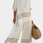 Cláudia Bequemes Set mit Tunika und weiter Hose, gestreift, weiß