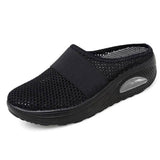 Elaine atmungsaktive orthopädische Clogs, schwarz, Stricknetz, elastischer Slip-On