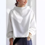 Wanda™-Pullover mit hohem Kragen, Weiß, weite Ärmel, lockere Passform