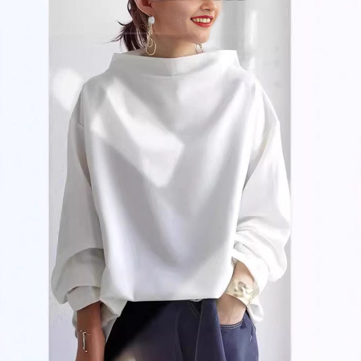 Wanda™-Pullover mit hohem Kragen, Weiß, weite Ärmel, lockere Passform