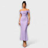 Off-Shoulder Bodycon-Kleid mit Raffung, off shoulder, lang in Flieder