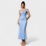 Off-Shoulder Bodycon-Kleid mit Raffung, off shoulder, lang in Hellblau