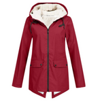 Wind- und Wetterjacke mit sherpa-Kapuze, Reißverschluss, rot, 2 Taschen