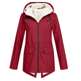 Wind- und Wetterjacke mit sherpa-Kapuze, Reißverschluss, rot, 2 Taschen