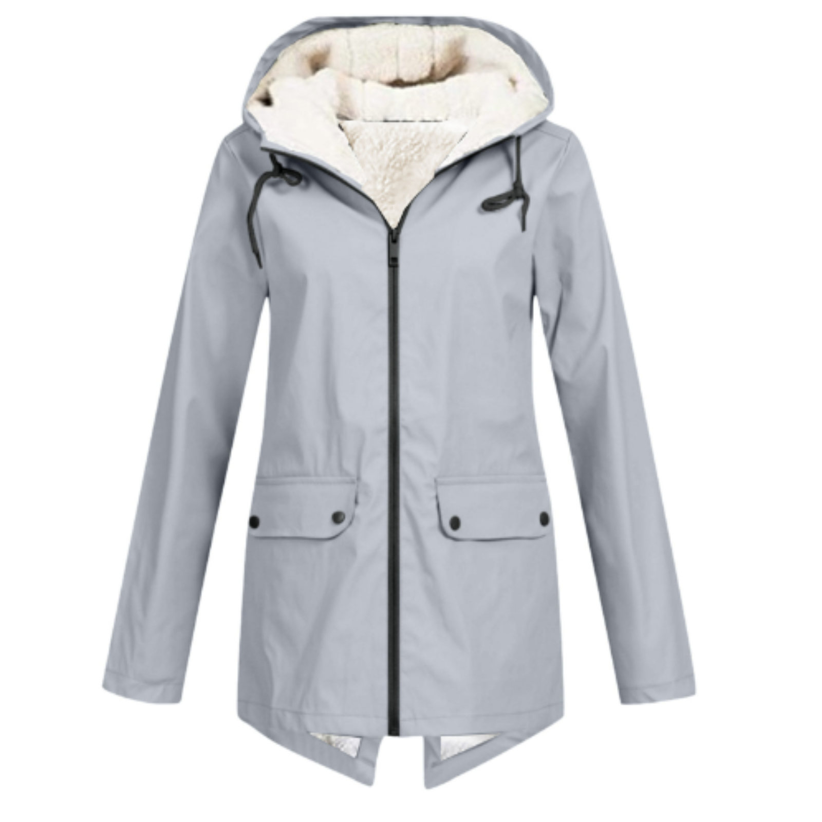 Wind- und Wetterjacke mit sherpa-Kapuze, Reißverschluss, hellgrau, 2 Taschen