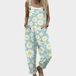 Bedruckter Jumpsuit mit Trägern, mintgrün und weißen Gänseblümchen