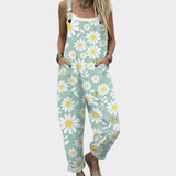 Bedruckter Jumpsuit mit Trägern, mintgrün und weißen Gänseblümchen