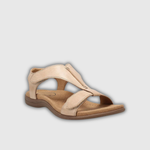 Leder-Sandale mit verstellbarem Riemen und anatomischem Fußbett, beige