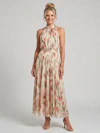 Aurelle | Blumenmuster Midi Kleid mit Haltern