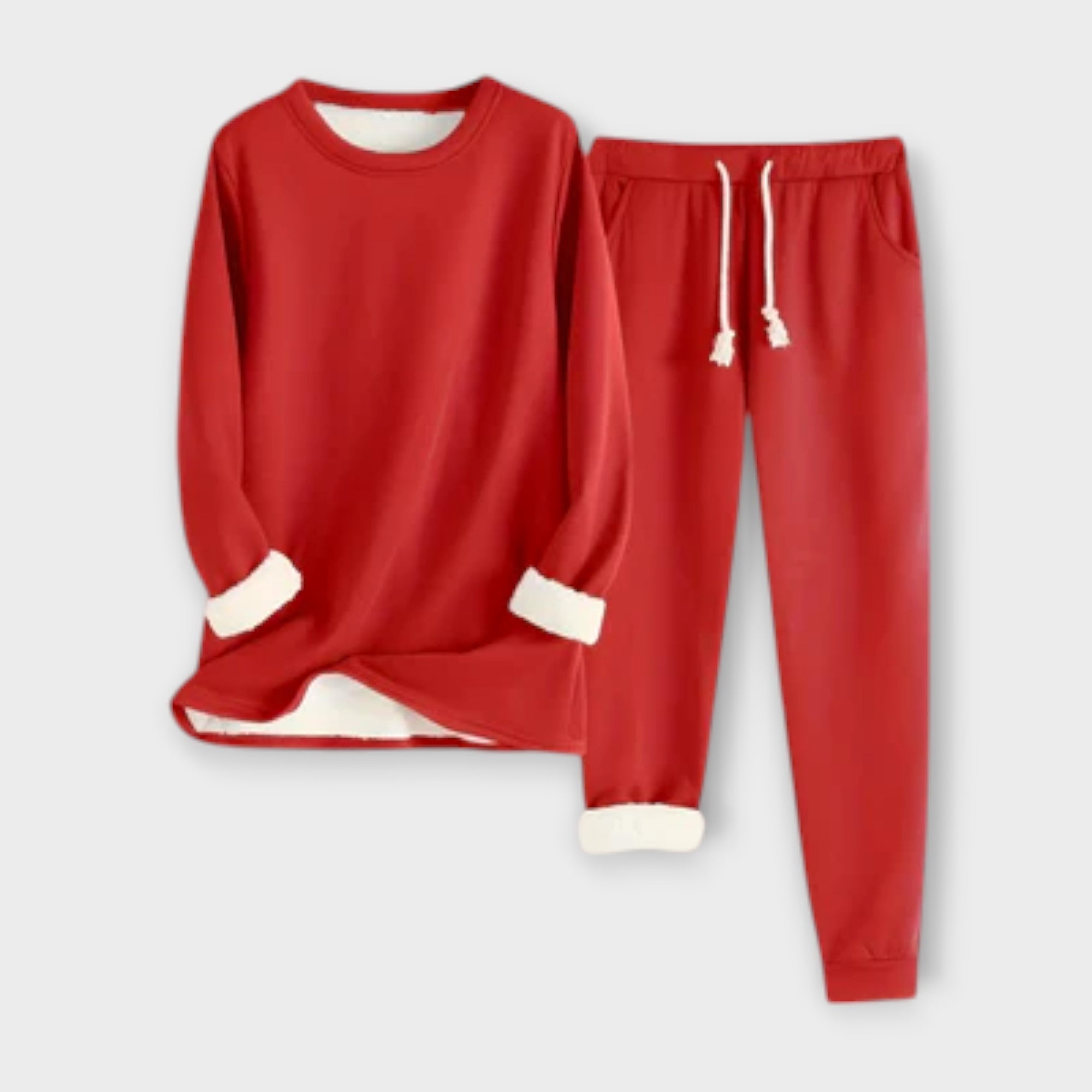 Rotes Thermo-Fleece-Set: Langarmshirt und Jogginghose mit Kordel